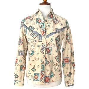 🍀VINTAGE Rough Rider Multicolor Southwestern Print Button-Up Shirt Size 5/6